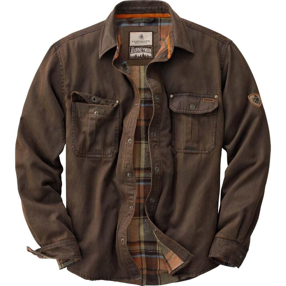 Mens Tobacco Whitetails Flannel Lined Shirt Jacket Waxed Cotton Water Resis